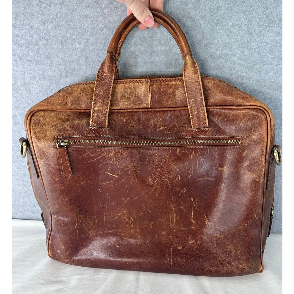 Lucaldo Distressed Leather 15" Laptop Bag Italian Made Office Cognac Brown